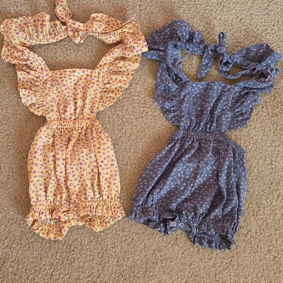 Bailey’s Blossoms Set Of 2 Rompers Size 9-12 Months - Picture 1 of 11